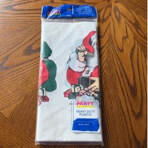 90s Party Creations Santa Christmas Plastic Tablecloth 54x96" St Clair Pakwell
